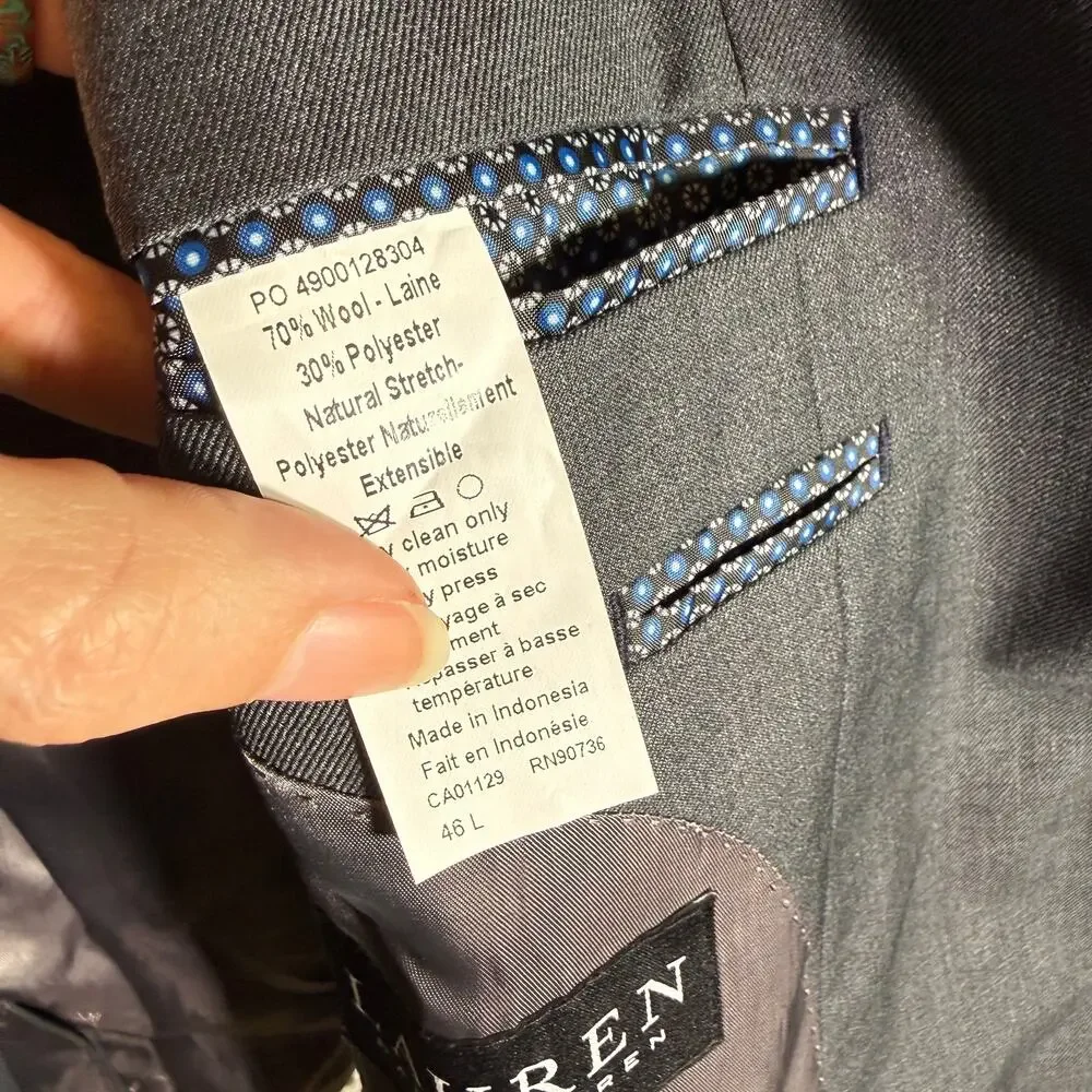 Ralph Lauren Men's Lattimore Two Button Blazer Jacket Grey 46L $450